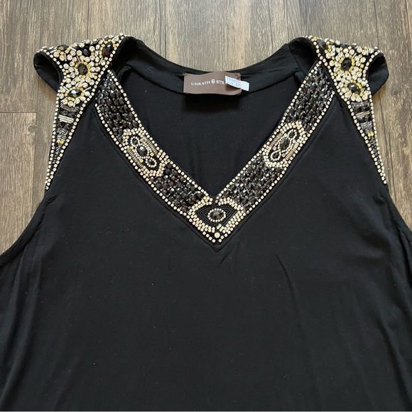 Unearth & Strano Sleeveless Beaded Embellish V Neckline Black Top Tank Shirt XXL - Picture 7 of 14